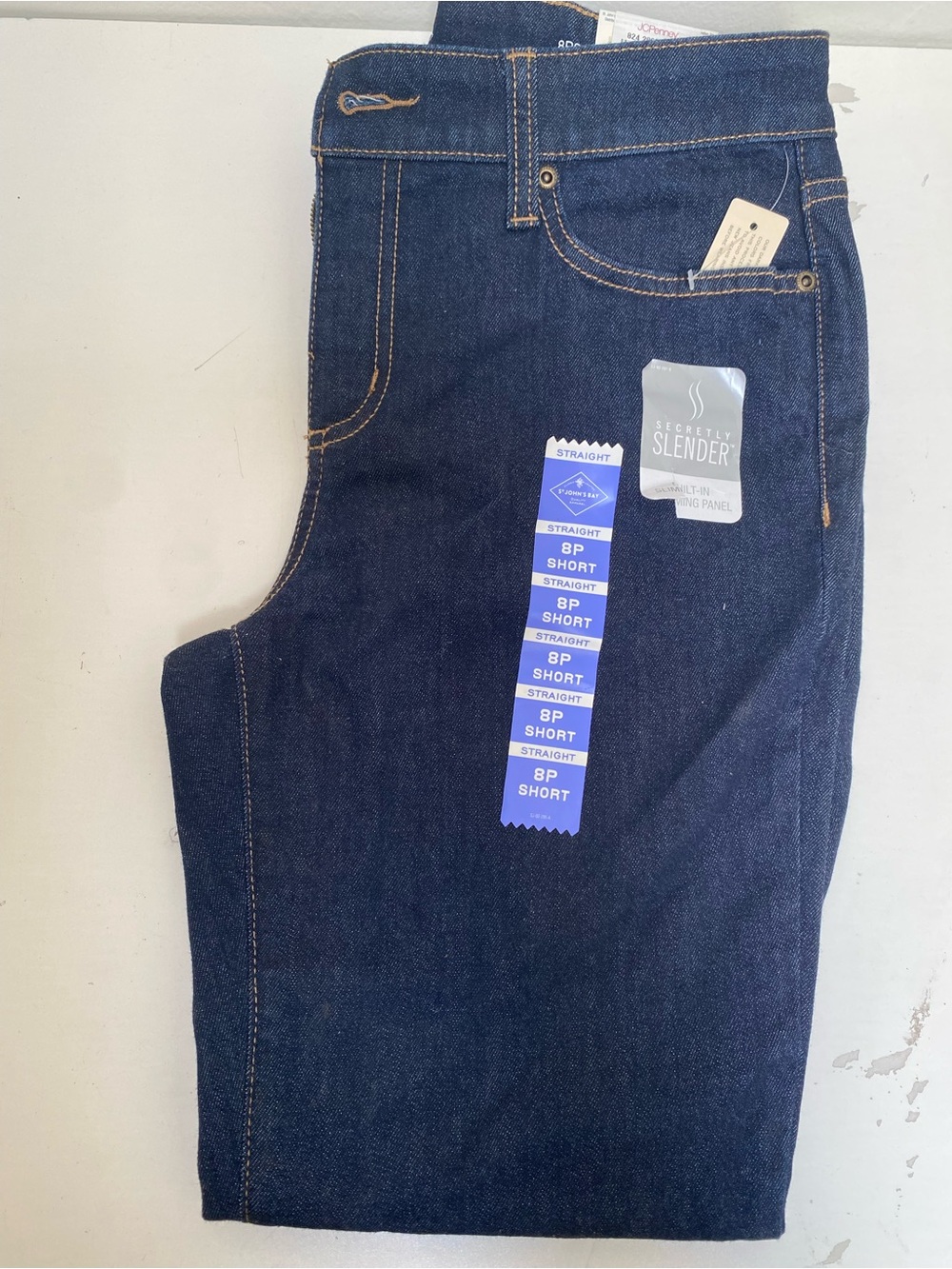 ST. JOHN'S BAY Womens Secretly Slender Mid Rise Straight Leg Jean 8P Short NEW